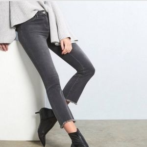 Free People Gray Wash Cropped Raw‎ Hem Straight Jeans